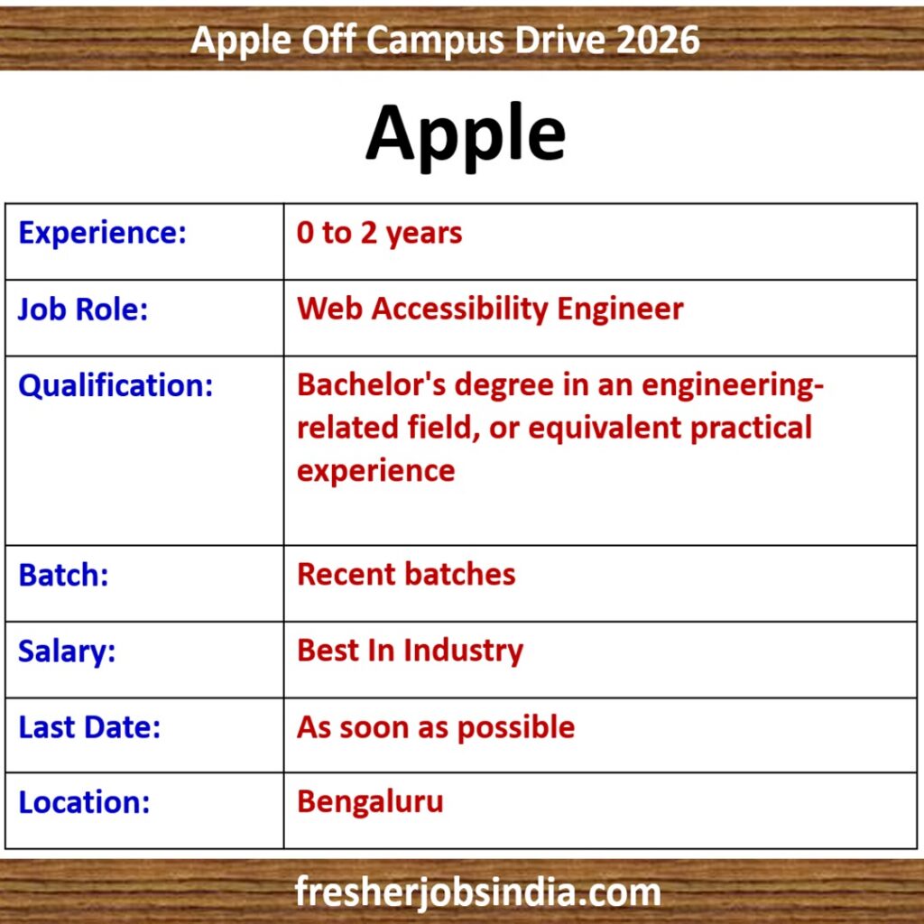 Apple Off Campus Drive 2026 | Web Accessibility Engineer | Bengaluru