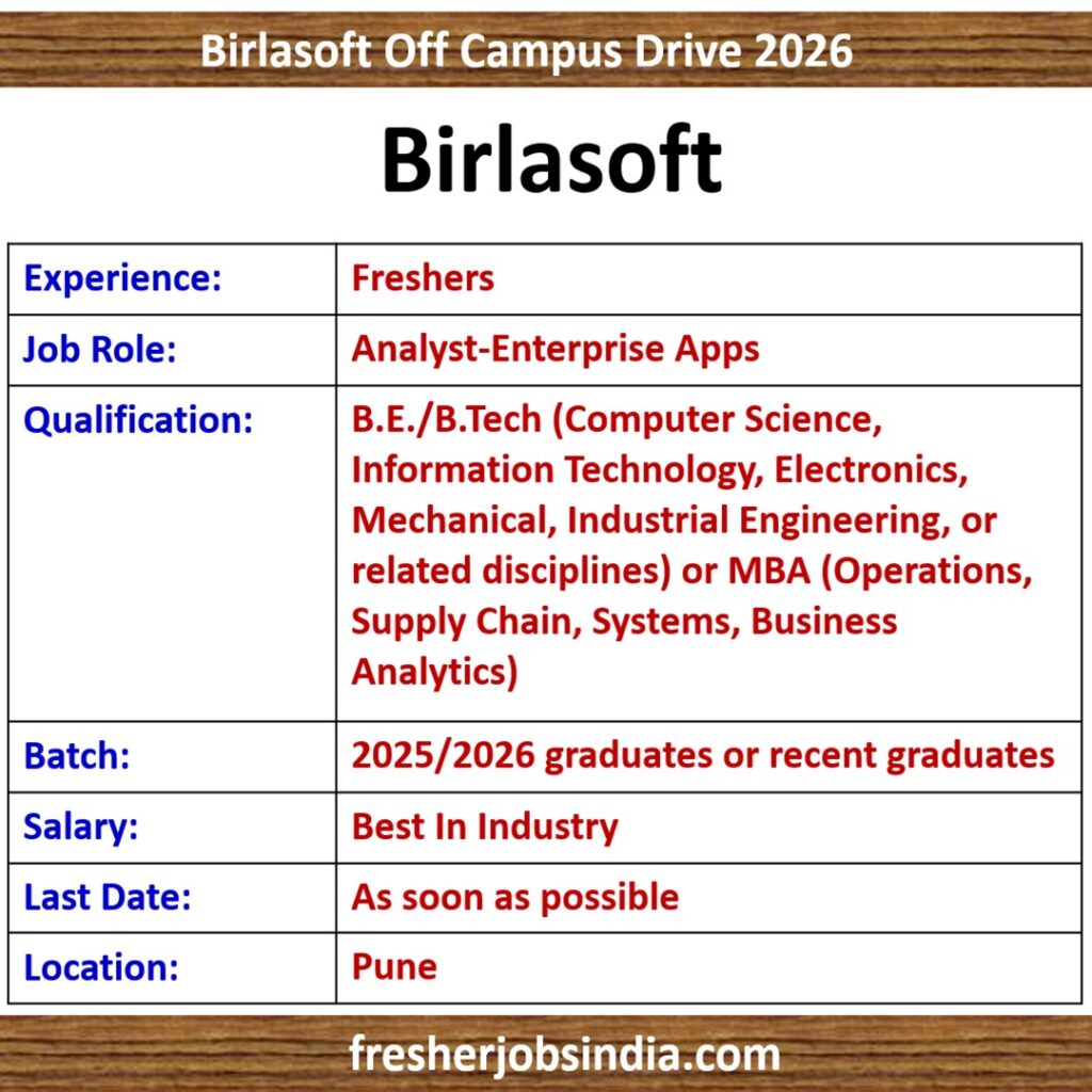 Birlasoft Off Campus Drive 2026 | Analyst-Enterprise Apps | Pune