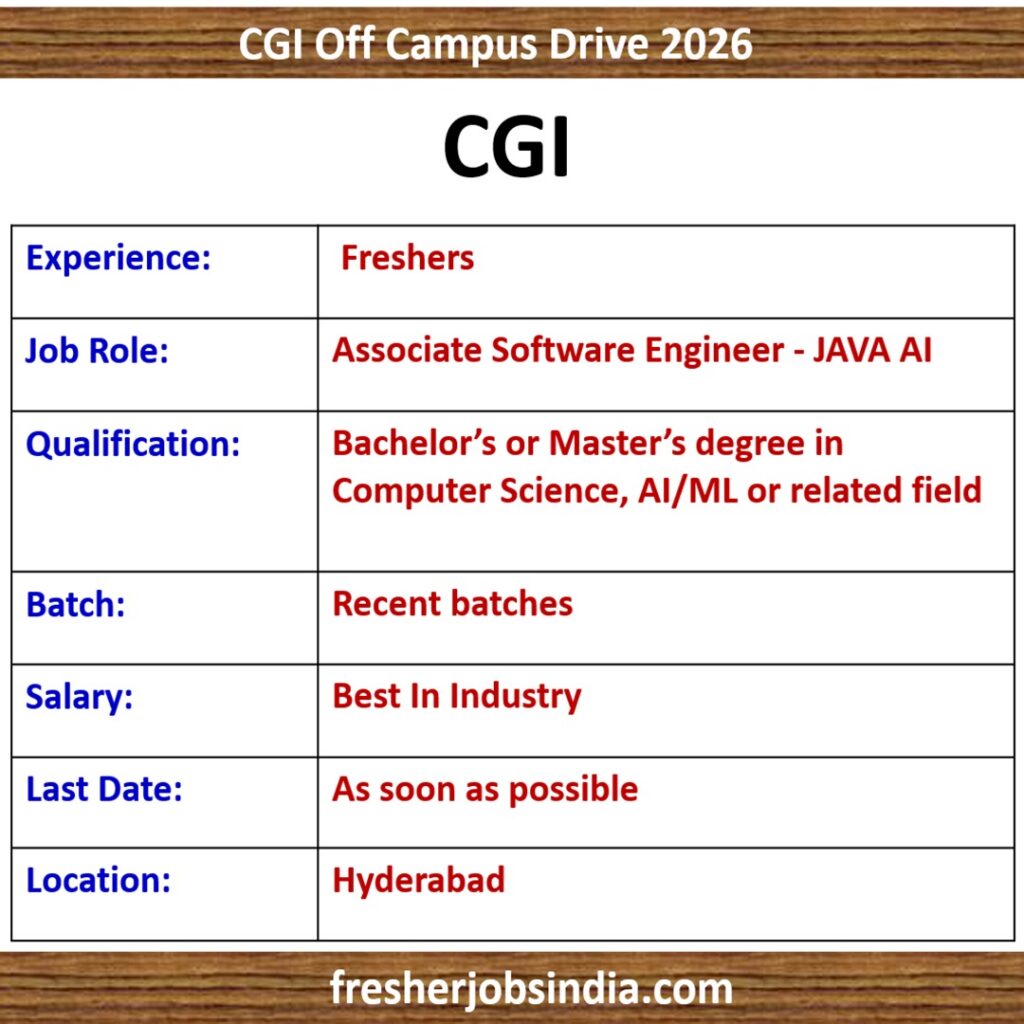 CGI Hiring 2026 | Associate Software Engineer - JAVA AI | Hyderabad