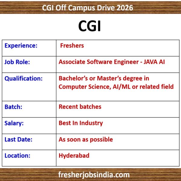 CGI Hiring 2026 | Associate Software Engineer - JAVA AI