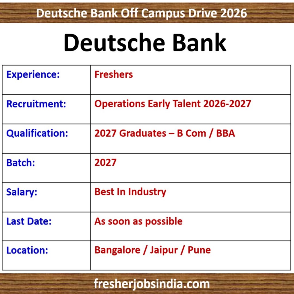 Deutsche Bank Off Campus Drive 2026 | Operations Early Talent 2026-2027