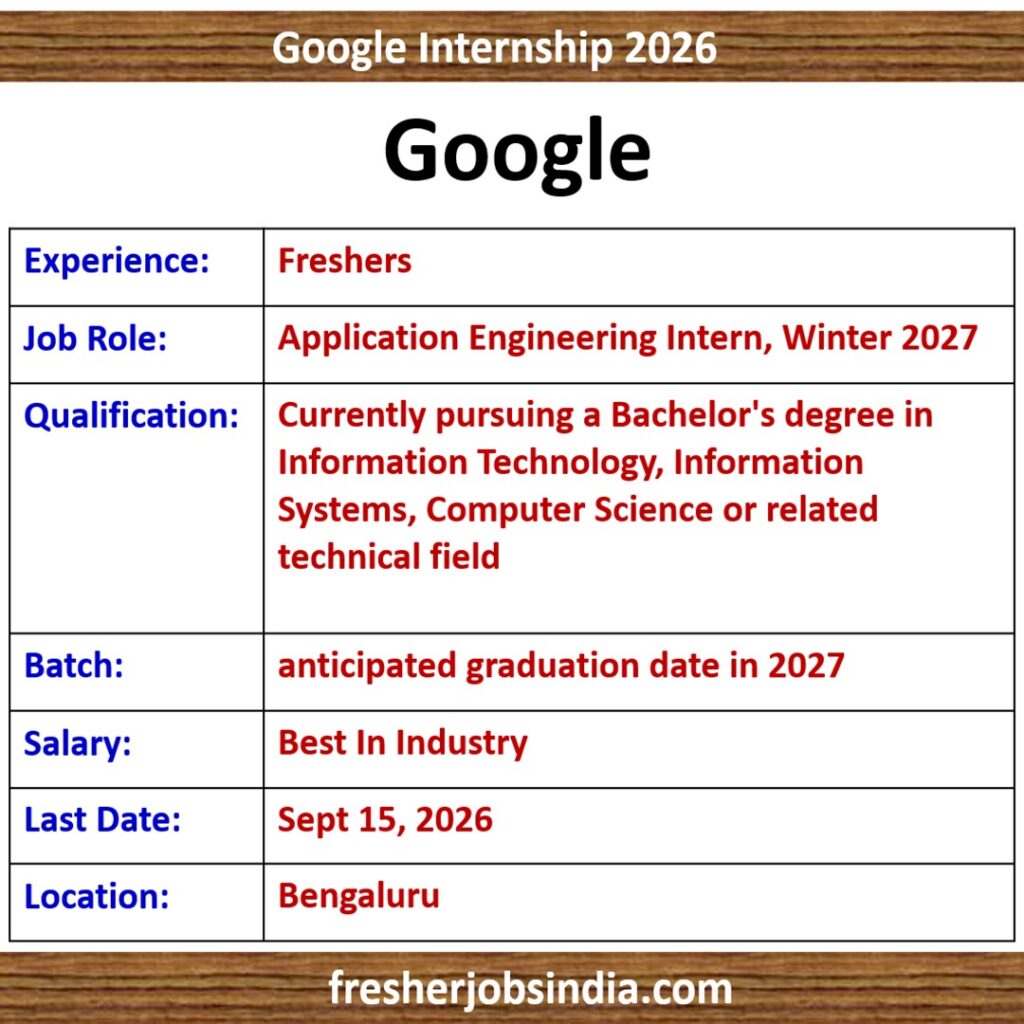 Google Internship 2026 | Application Engineering Intern | Bengaluru