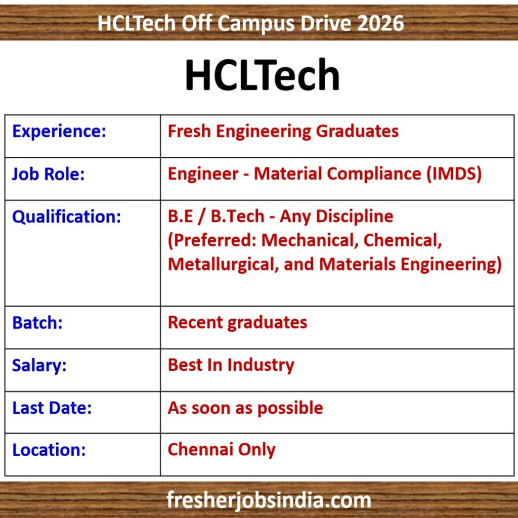 HCLTech Off Campus Drive 2026 | BE/BTech Freshers | Chennai