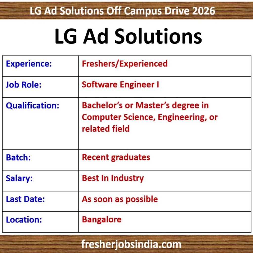 LG Ad Solutions Off Campus Drive 2026 | Software Engineer I | Bangalore