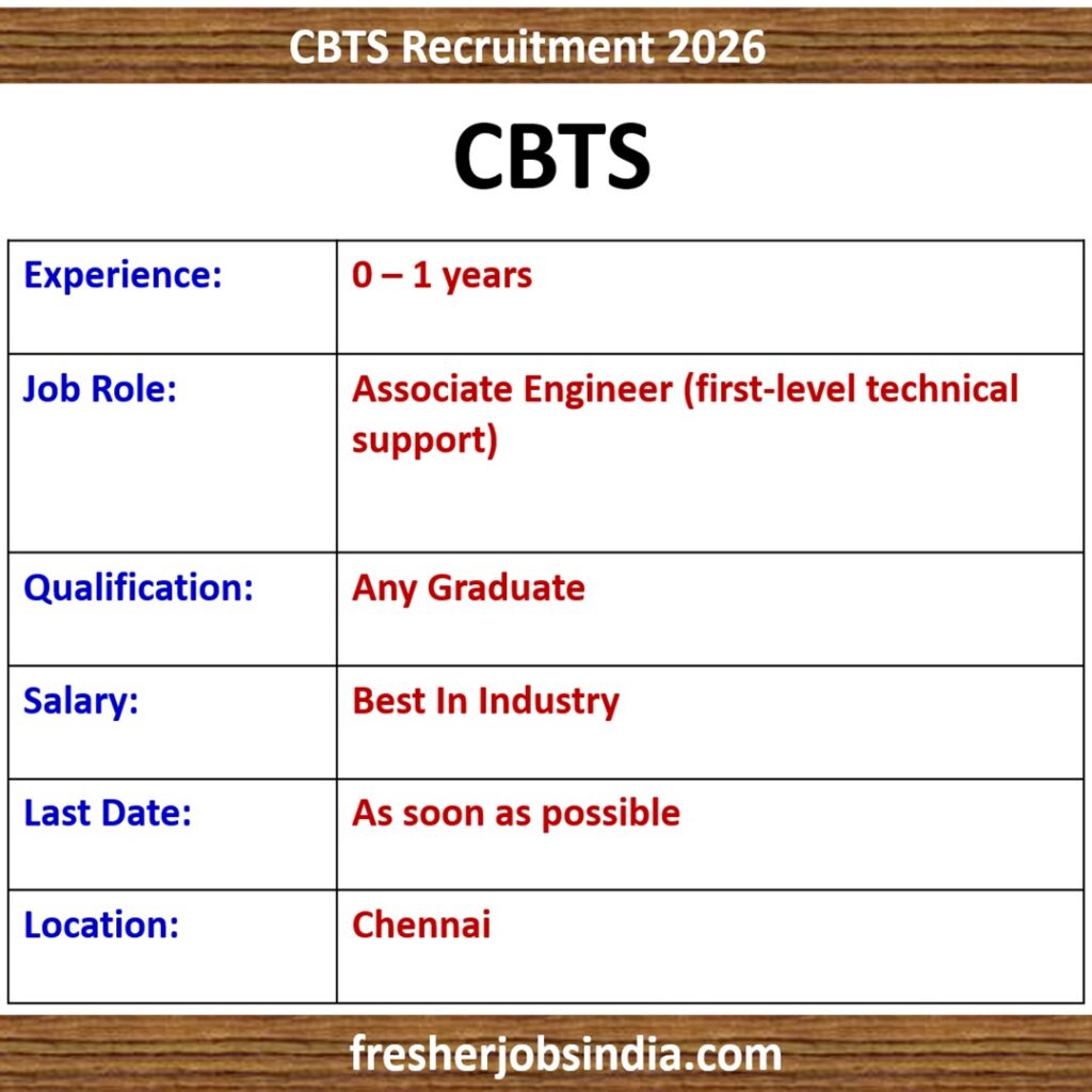 Career Opportunity: Associate Engineer at CBTS (Chennai)