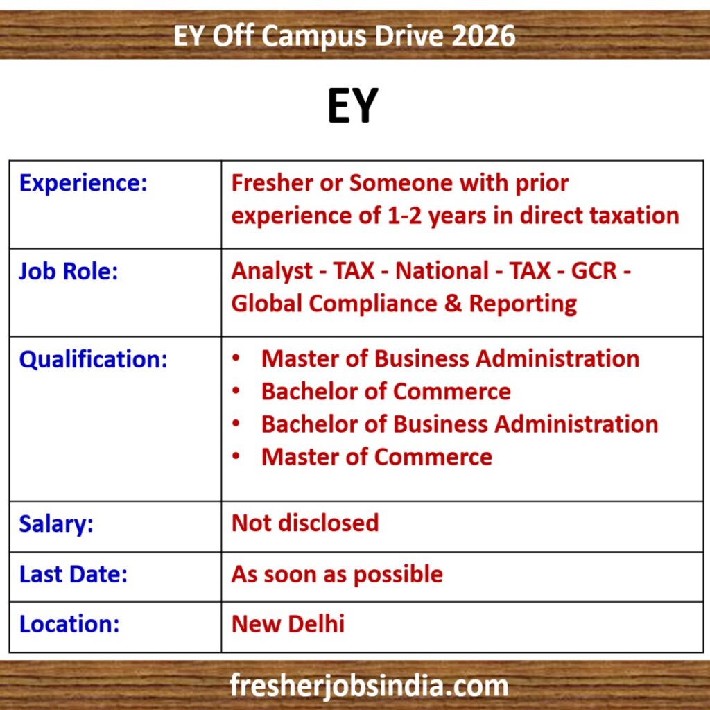 EY Hiring Analyst – Tax (Global Compliance & Reporting) in New Delhi