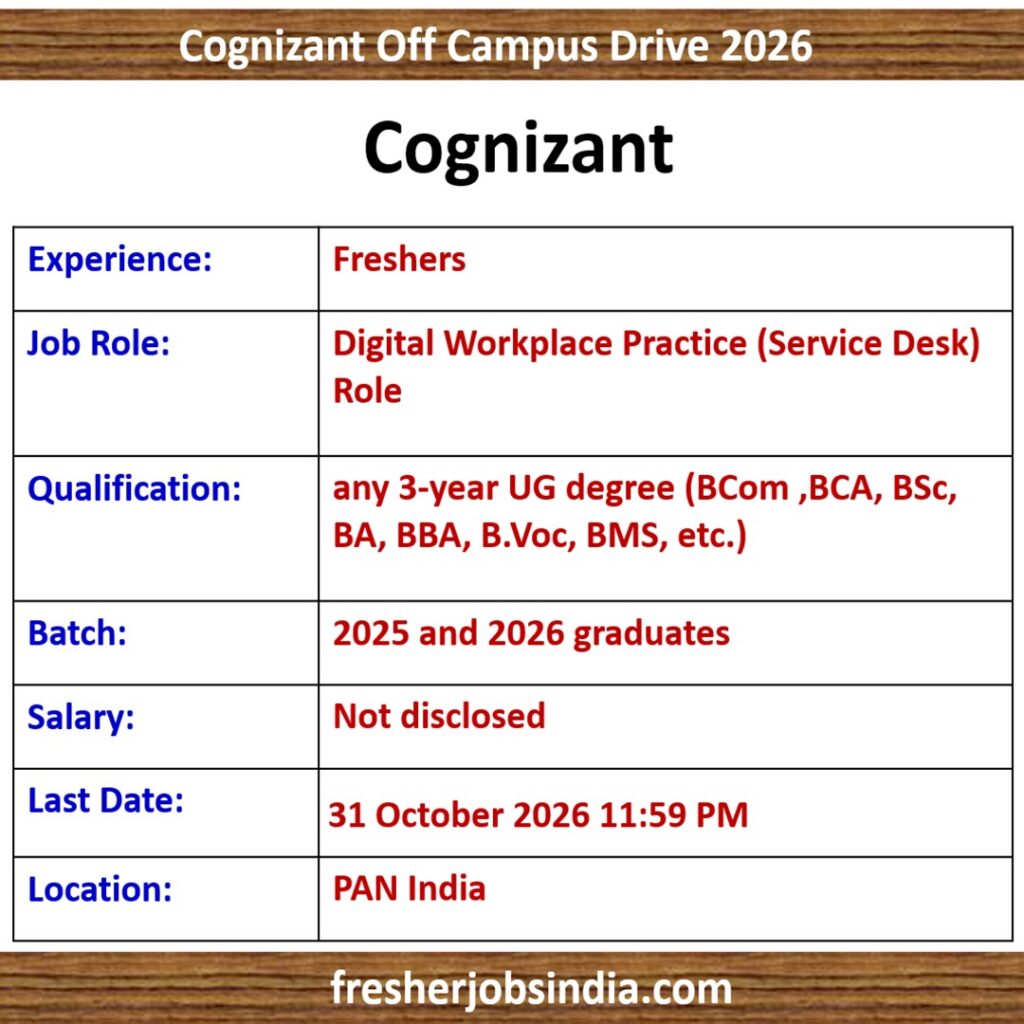 Cognizant Off Campus Drive 2026 | Digital Workplace Practice (Service Desk) Role | PAN India