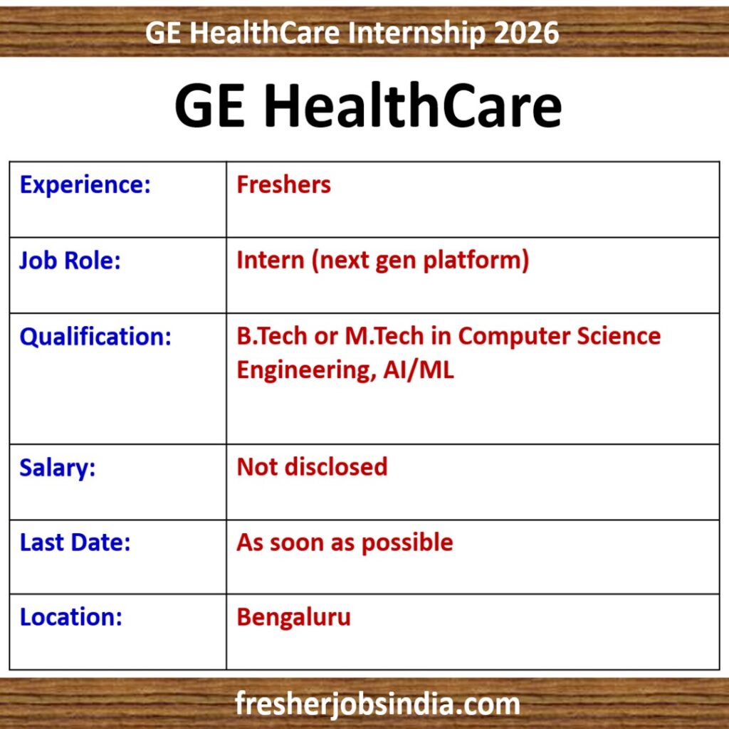 GE HealthCare Intern (next gen platform) Hiring 2026 | BTech/MTech CS, AI/ML