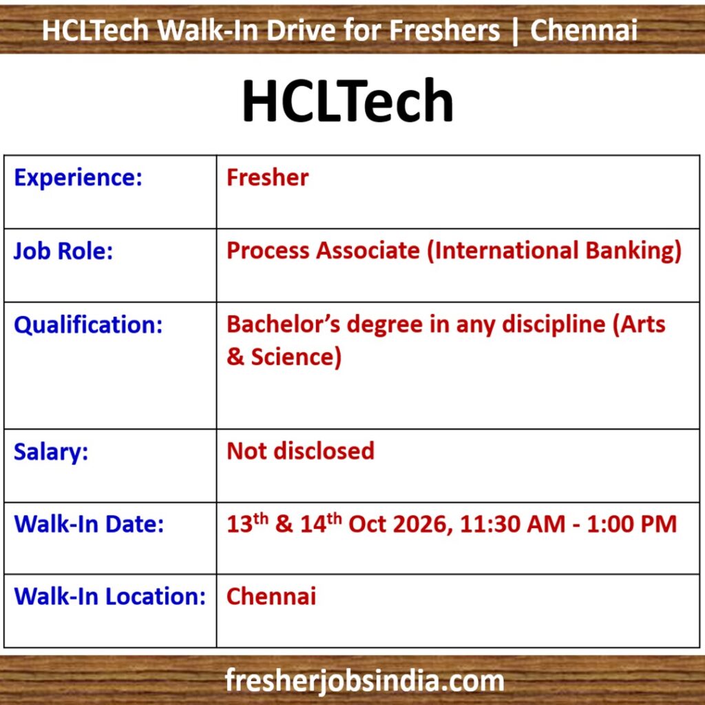 HCLTech Walk-In Drive for Freshers | 13th and 14th October | Chennai